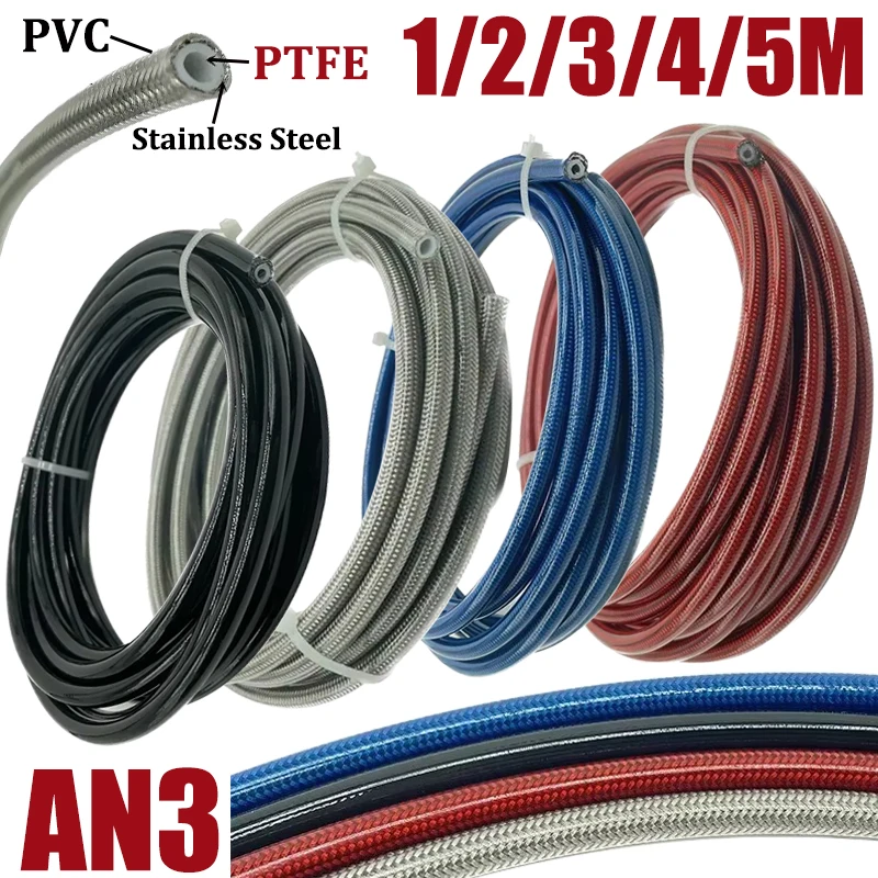 

1/2/3/4/5M AN3 Motorcycle Braided PVC Stainless Steel PTFE Brake Line Hose FLUID HYDRAULIC Hose Racing Gas Oil Fuel Tube Pipe