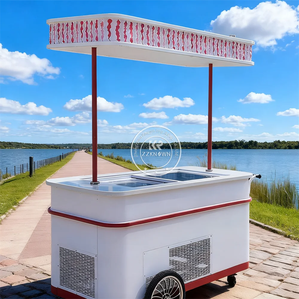 Premium High Quality Customized Dessert Vending Cart Commercial Grade Portable Ice Cream Cart with Electric Refrigerator