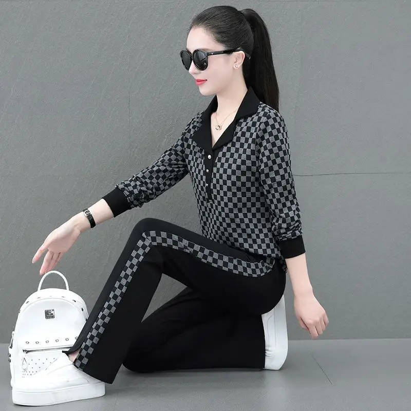 Casual Two-piece Suit Ladies Printing Tops Straight Spring Autumn Thin Vintage 2023 Women\'s Clothing Temperament Wide Leg Pants