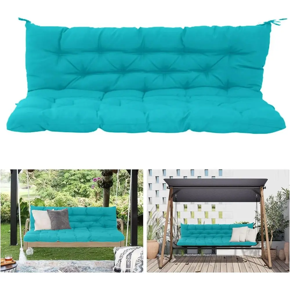 

Thick Outdoor Bench Seat Cushion with Backrest, Waterproof Cover for 2-3 Seater, Lake Blue, 40x70in