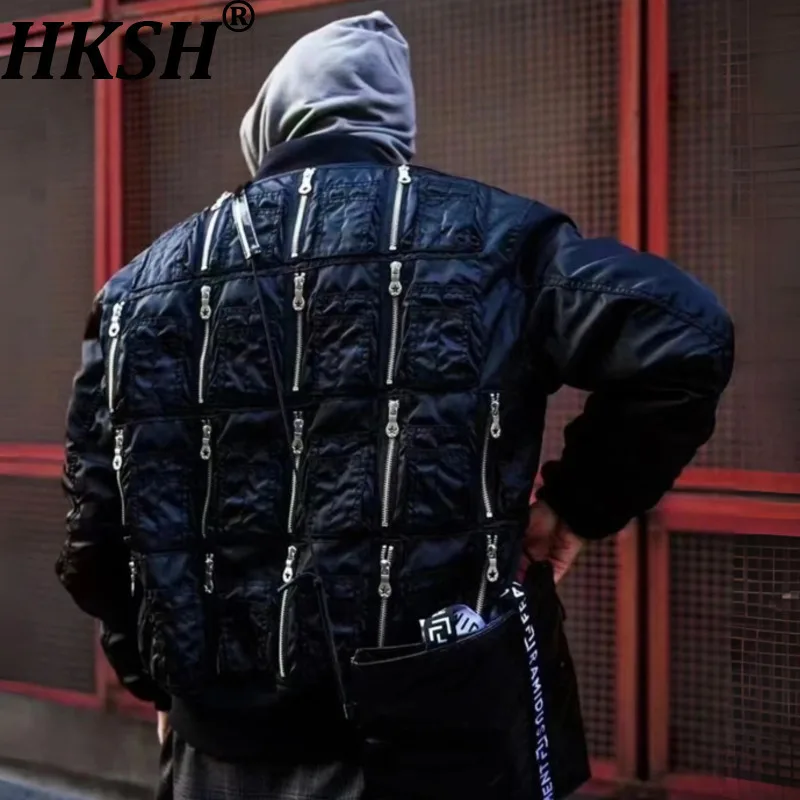 

HKSH Осень Зима Новые Мужчины Нишевый Дизайн Молнии Американский Стиль Тяжелая Куртка Модная Мода Сращенное Темное Панк Стеганое Пальто HK15931