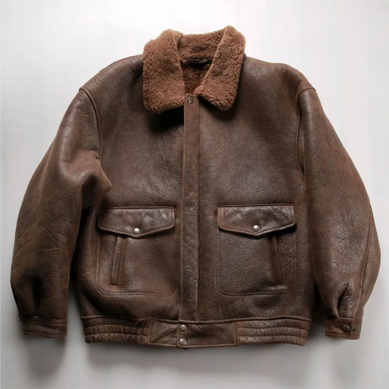 

Men's lapel fur one-piece thick short cotton leather coat