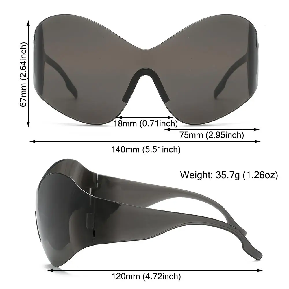 Oversized Futuristic Sunglasses for Women Men Rimless Y2K Sun Glasses Wrap Around Black Sun Glasses UV400 Protection Shades