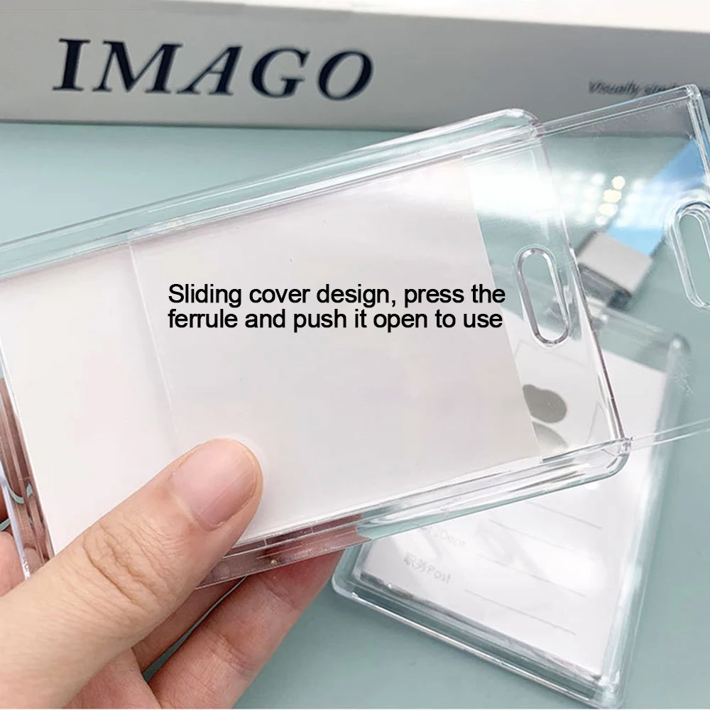 Transparent Acrylic Card Cover Case Lanyard Badge Holder Sliding Company Office Staff Employee ID Name Tag Pass Bus Card Sleeve