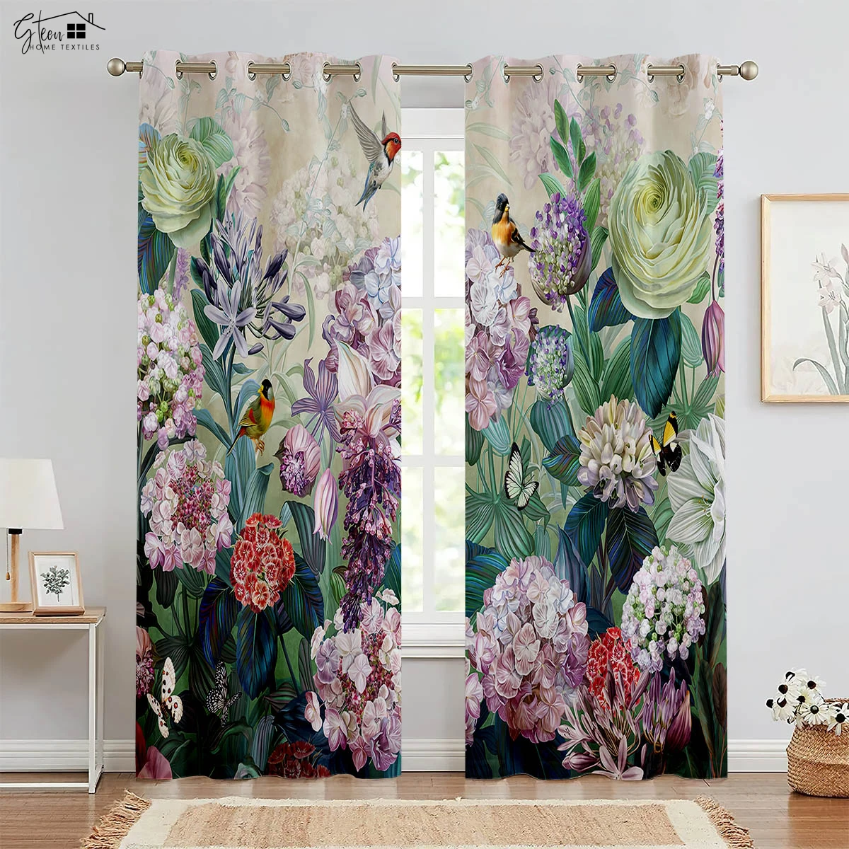 Beautiful Flower 3D Printed Curtains Chinese Style Ink Peony Rose Bedroom Living Room Study Rod Pocket Decorative Curtains 2PCS