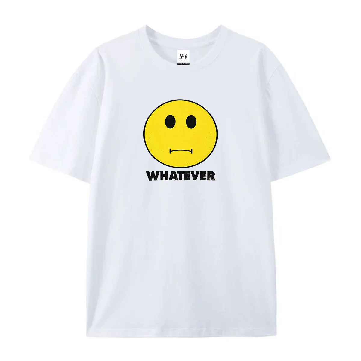 Whatever Straight Face Yellow Smiley Graphic T-Shirt Funny Meme Sad Smiley Tee Aesthetic Retro Casual Short Sleeve Shirt, Sarc