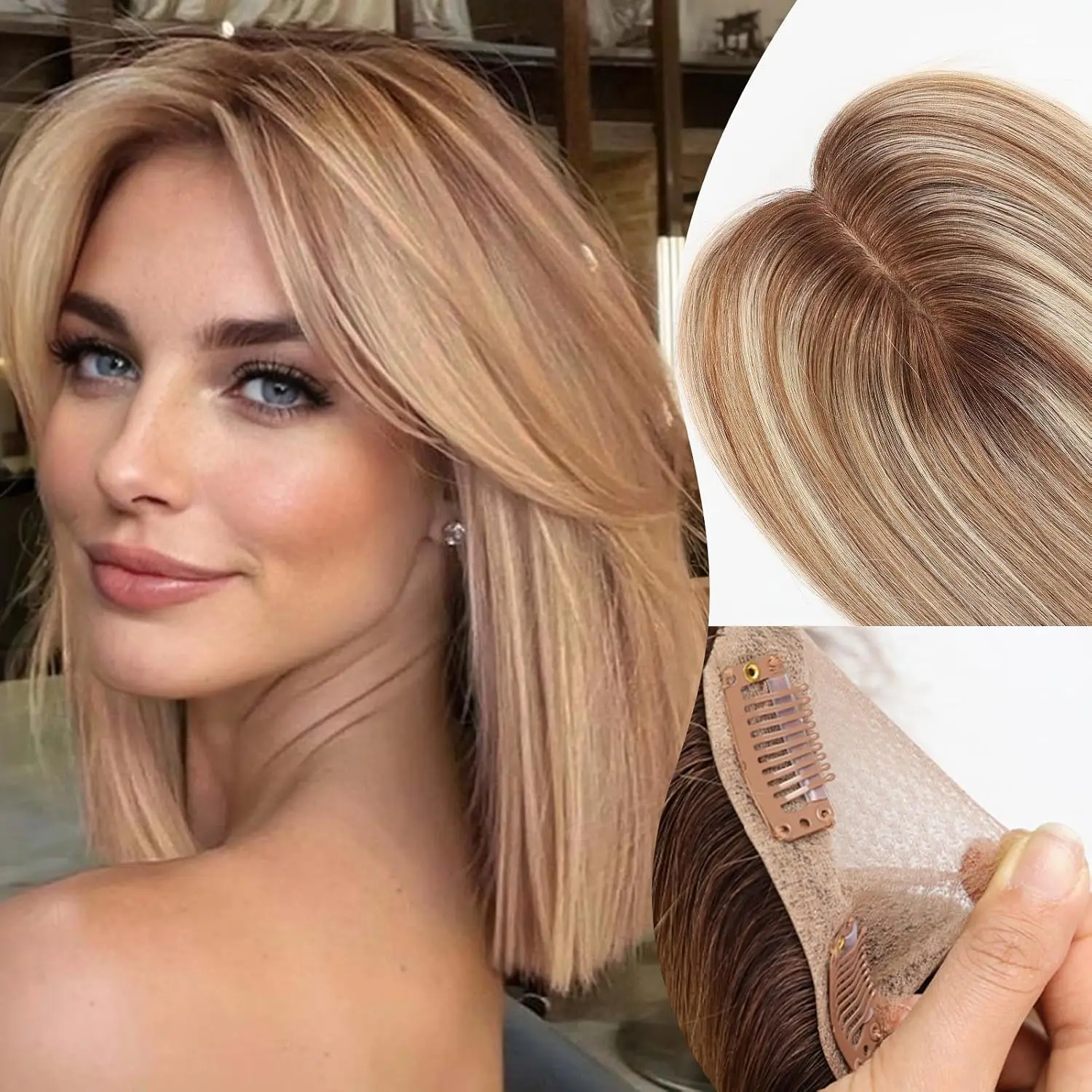 topper-in-capelli-umani-base-4x55-pollici-12-pollici-marrone-con-riflessi-biondi-tessitura-a-macchina-per-donne-con-capelli-diradati-copre-radici-grigi