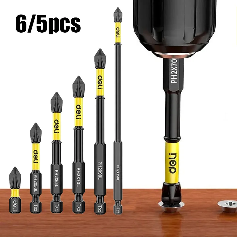 6/5pcs S2 Steel with Magnetic Screwdriver Bit Set Anti-Slip Cross Screwdriver Bits185N.m For Electric Screwdrivers/Impact Driver