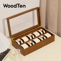 WoodTen 10 Grids Solid Wood Watch Box Watch Holder Storage Case Wrist Watch Display Box For Man Women Visual Storage Watch Box