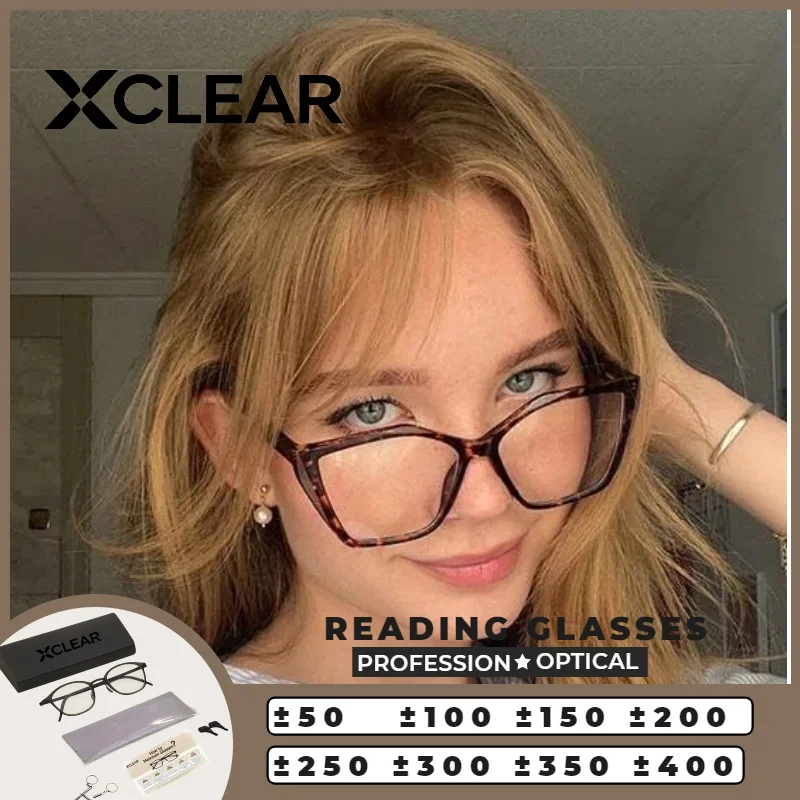 

Очки для чтения XCLEAR: высококачественные, женские, увеличенные, в форме кошачьего глаза, с градиентной двухцветной линзой, ультралегкие, комфортные, модные, с антибликовым покрытием
