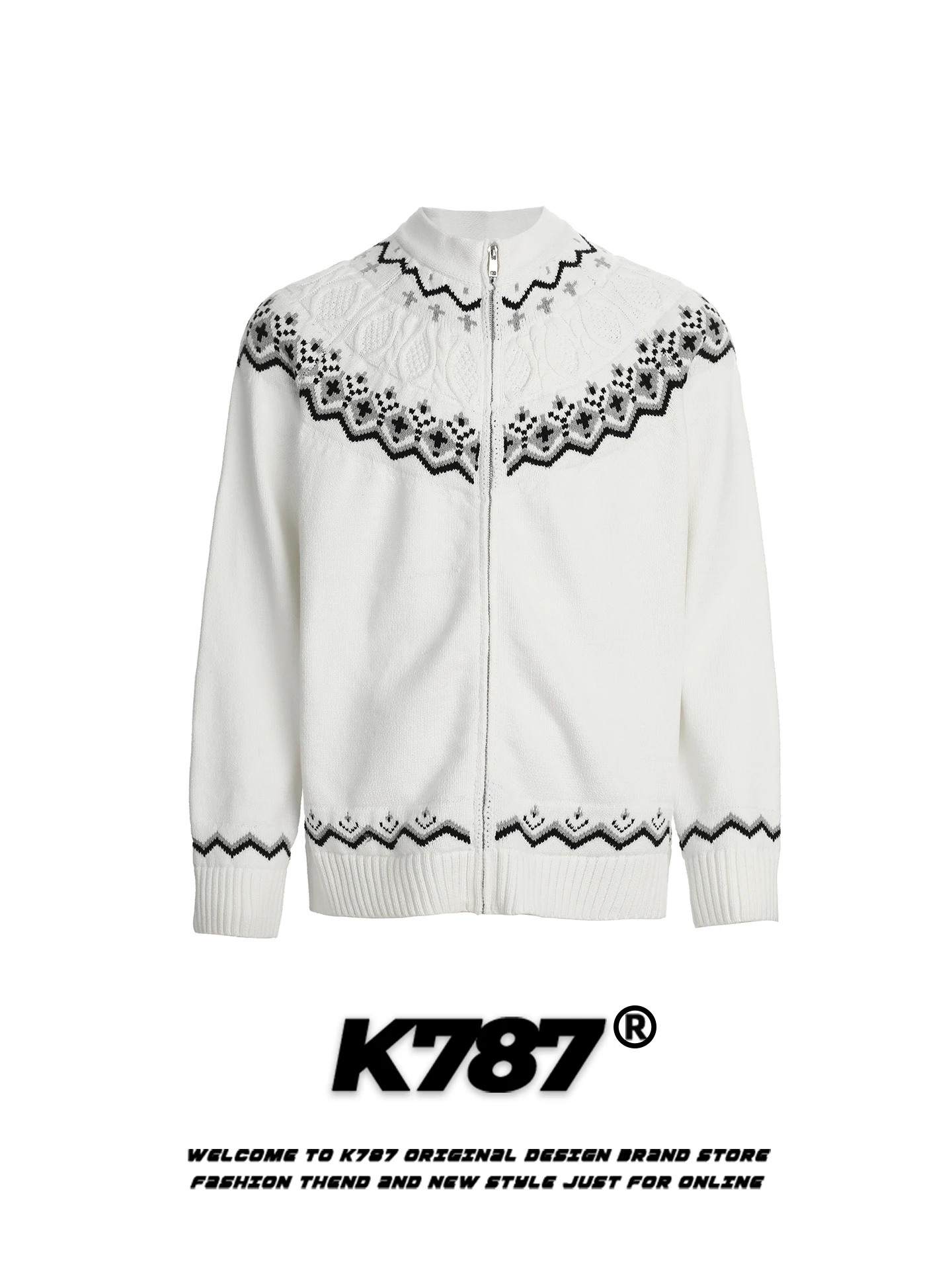 

Женский вязаный кардиган в американском стиле Fair Isle, свободный повседневный свитер для города, уличный стиль, для пар, на молнии, S...