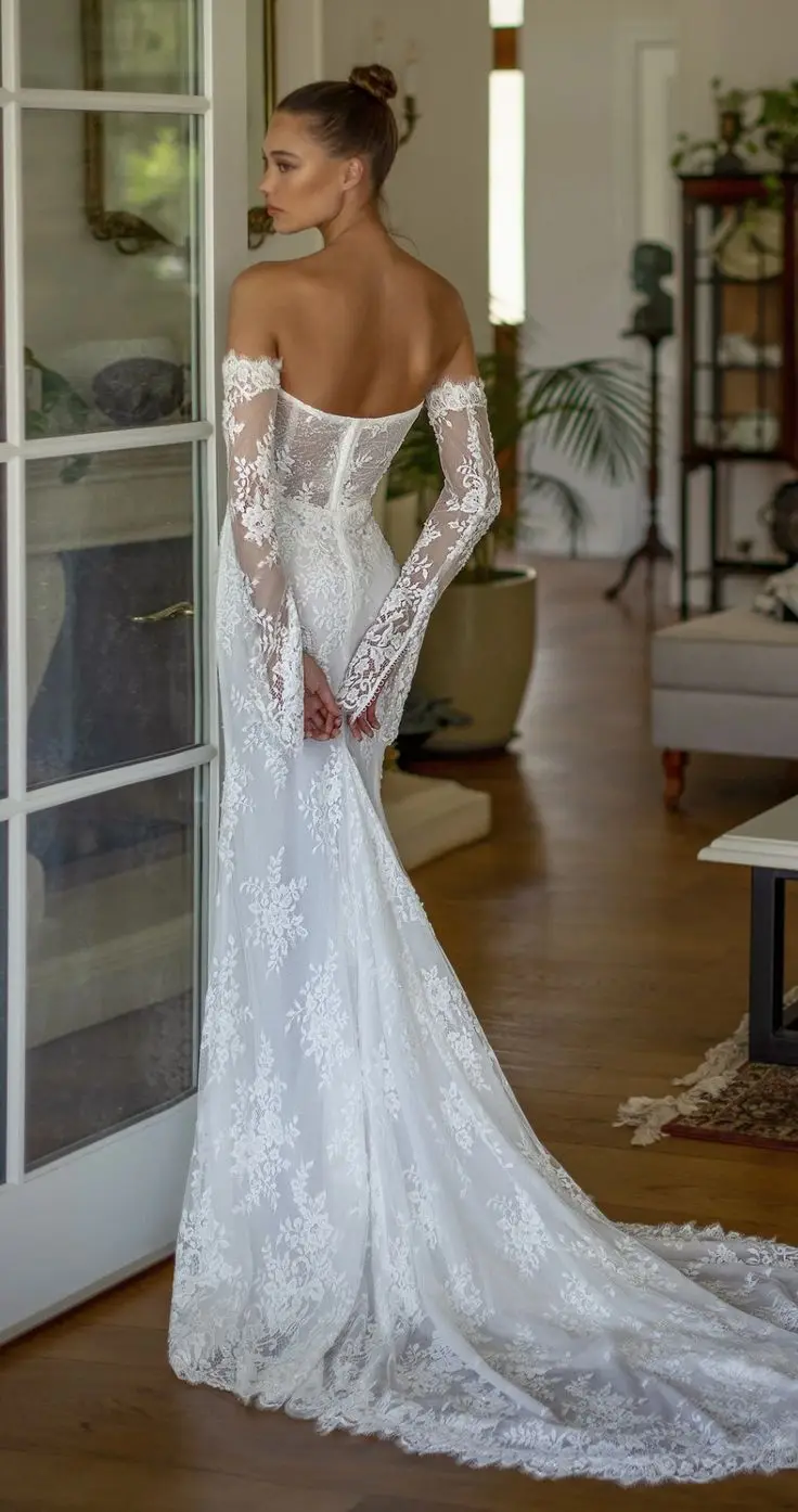 FATAPAESE Customzied Soft Lace Wedding Dress  Off the Shoulder Ivory Tulle with An Elegant Intricate Lace Gown Bridal Mermaid