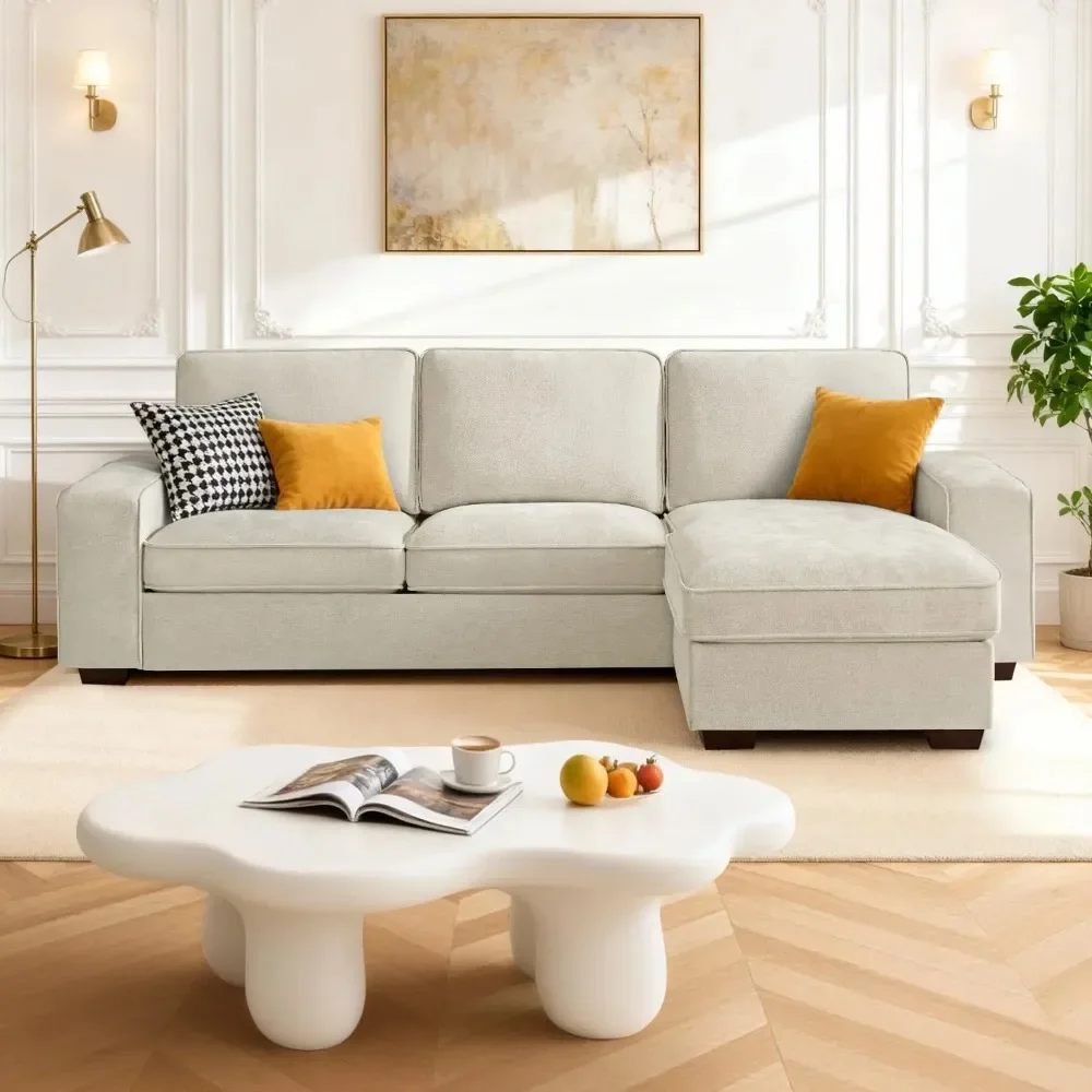 L-Shaped Sectional Sofa with Storage Reversible Chaise USB Type-C Charging Chenille Fabric Removable Covers,Customized