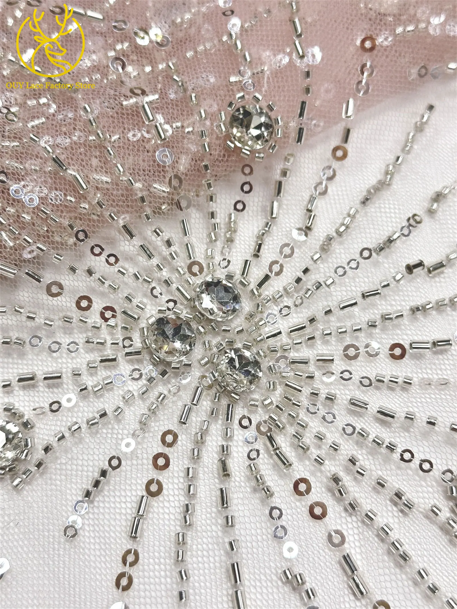 Neues Design Französische Edelstein-Spitzenstoffe 5 Meter Nigerianische Perlen-Pailletten-Spitze Afrikanischer Spitzenstoff für Hochzeitskleider – Detail 19