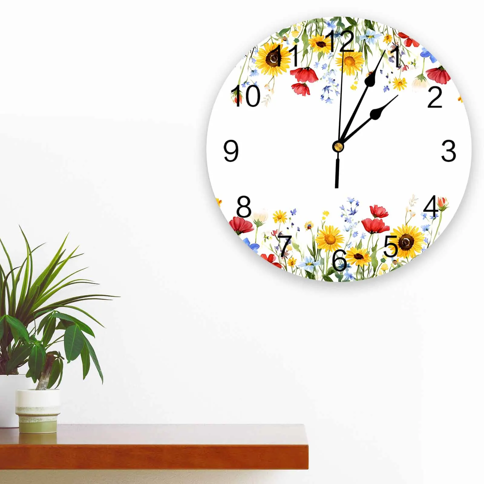 

Bedroom Wall Clocks Sunflower Red Blue Flower Living Room Clocks Ornaments Baby Room Study Mute Wall Clocks