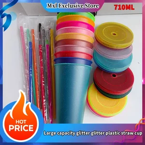 1/2 buah Cangkir sedotan glitter 24OZ 710ML cangkir plastik lapisan tunggal PP kapasitas besar Cangkir minuman glitter 710ml dengan sedotan 10 botol air glitter penjualan terbaik - №