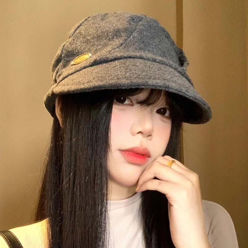 

New Retro Pleated Design Woolen Berets for Women Spring and Autumn Travel Versatile Casual Show Face Small Elegant Newsboy Hat