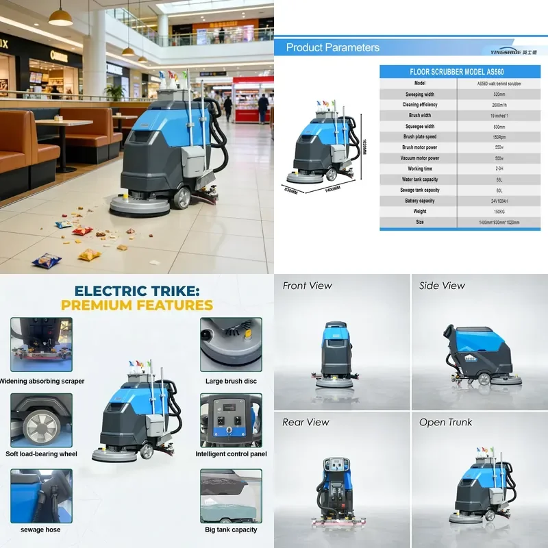 Industrial Hand Push Floor Scrubber Small Electric Road Washing Machine Suitable for Factory Workshops Cleaning Equipment