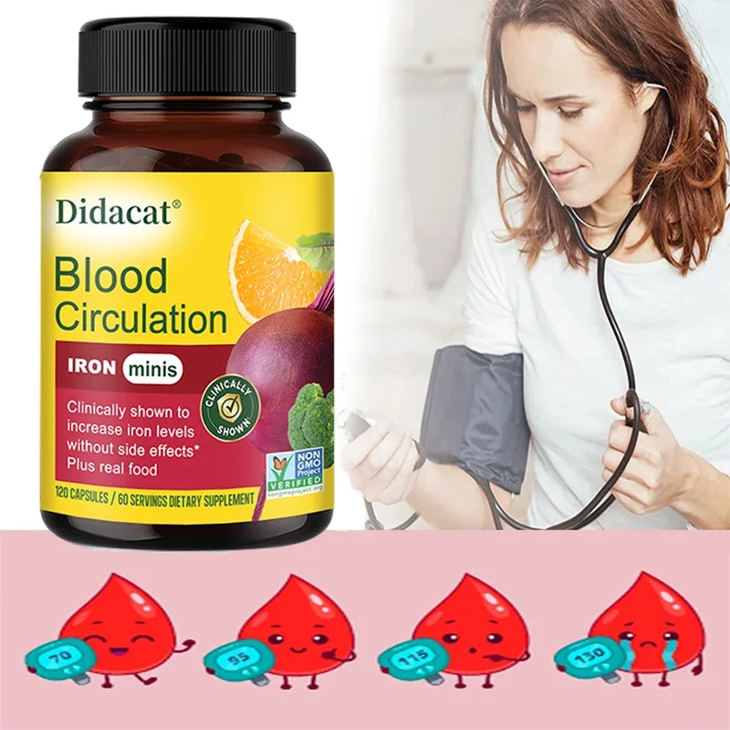 Blood Circulation - Iron Supplement - Iron with Vitamin C, Vitamin B12 and Folic Acid - Blood Health, 120 Capsules