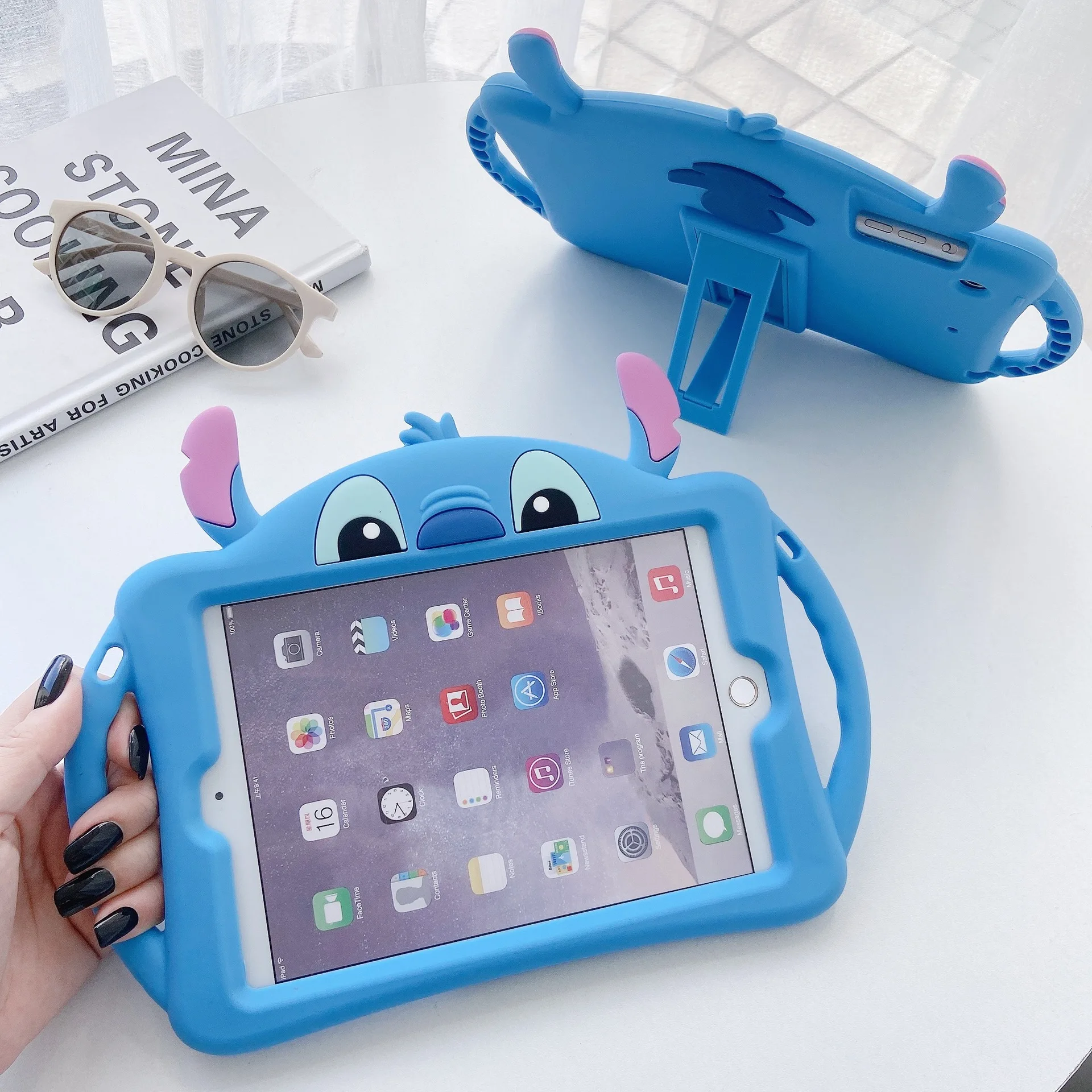 Cartoon Stitch Silicon Handle Stand Cover For iPad Air 4 5 Cover for iPad Pro 10.5 Mini 4 5 6 10.2 Inch 2018 2017 9.7 Funda Case