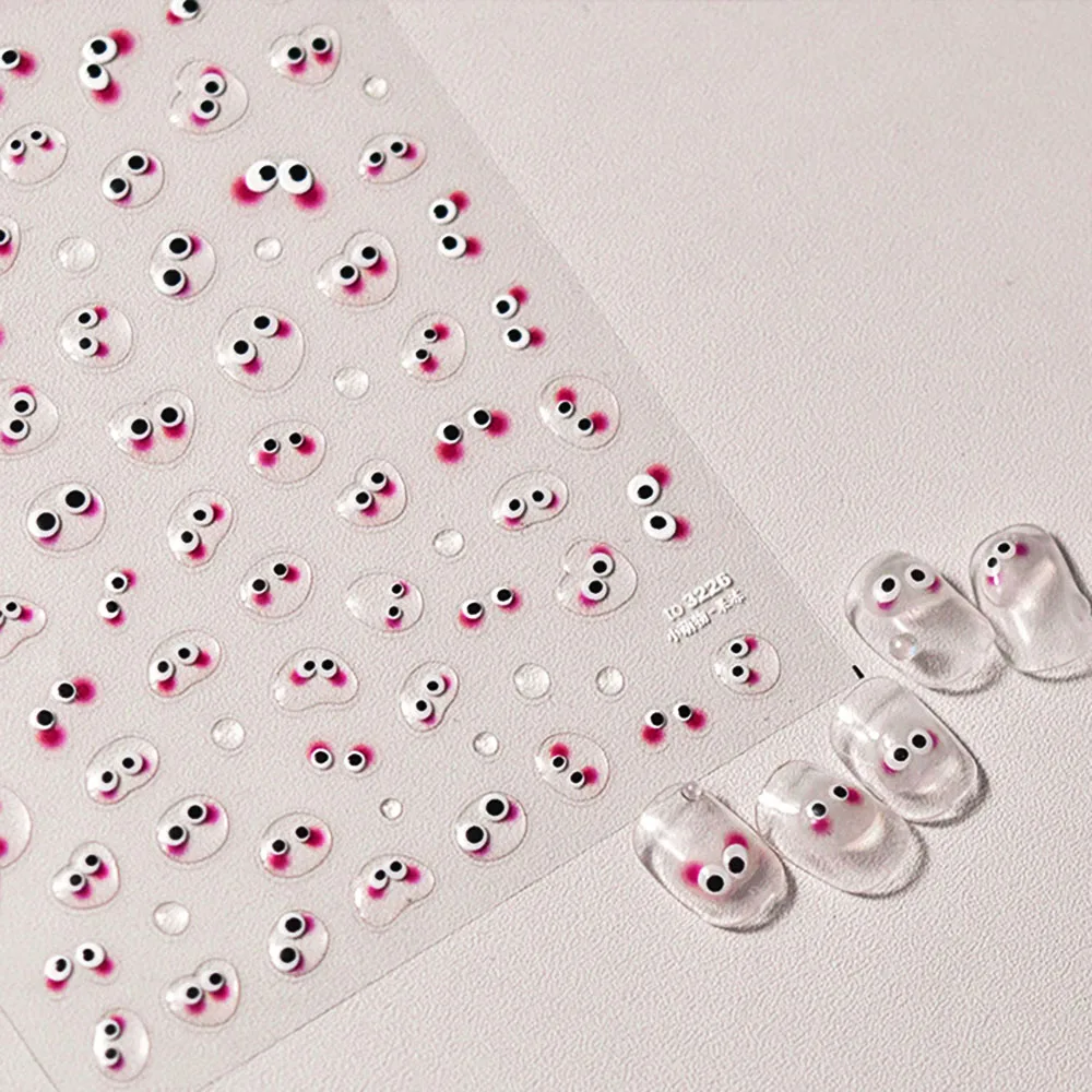 5D Kawaii trasparente Blush Pink goffrato Eye Nail Art Sticker con goccia d'acqua trasparente Cute Nail Decal 8*10cm Cartoon Jelly Slider