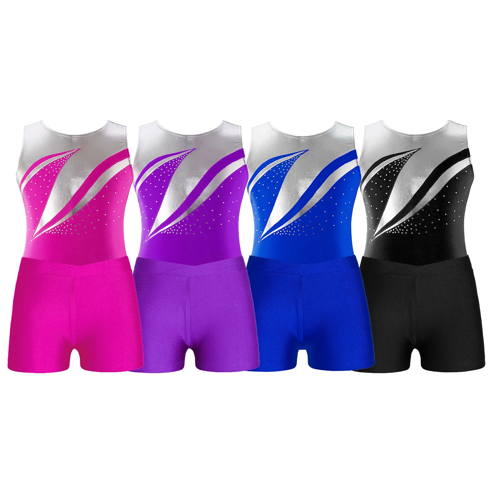 Kids Girls Ballet Gymnastics Leotards with Shorts Children Ballet Dance Outfits Dancewear Sets for Yoga Unitard Skating Jumpsuit