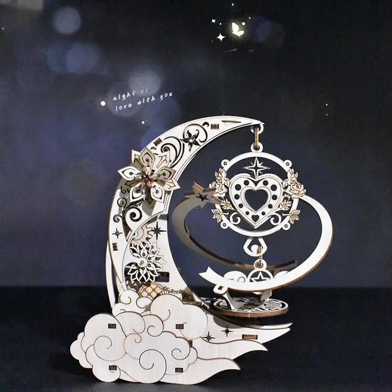 

OUZEY 3D Wooden Lunar Music Box - Rotating Moon Model Building Kit, DIY STEM Educational Craft for Adults & Teens Age 14+