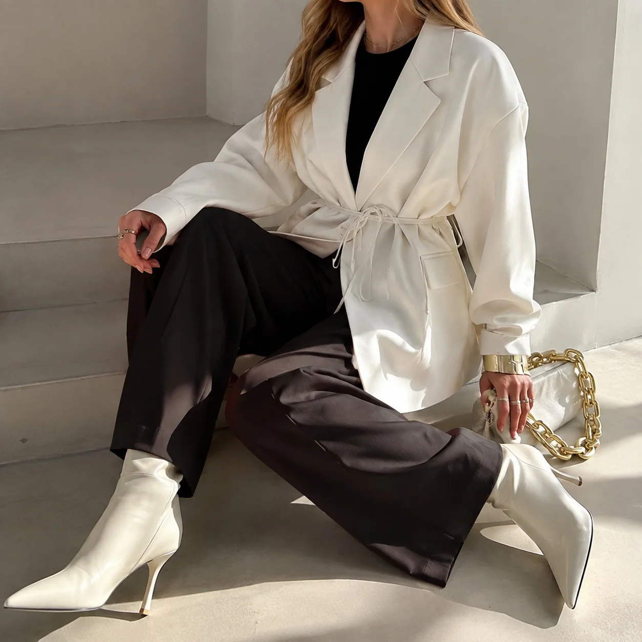 Tie V Neck Coat Regular Length Elegant Commuter with Wrinkle Fitted Jacket Summer Tie Waist Long Sleeve V Neck Blazer for Women