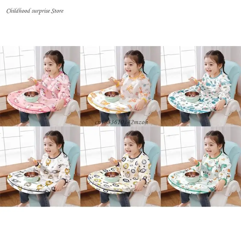 Weaning Bib Attaches & Fully Cover to Baby Highchair Long Sleeves Bib Waterproof Dropship