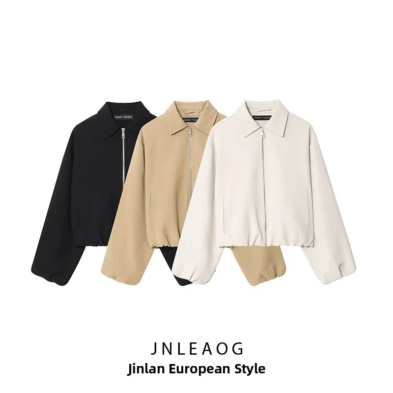 

JNLEAOG Autumn New Women's Puffy Zipper Jaet Outerwear French Sle Straight Cut Polyester Fibre 00% Ladies Coat
