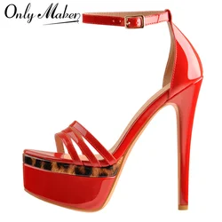 Onlymaker Women Double Platform Ankle Strap Open Toe Sandals Stiletto16CM High Heel Party Dresss Big Size Heels