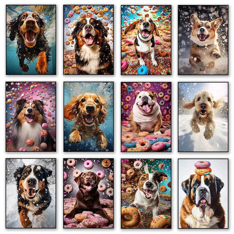 Cocker Spaniel Pool Dive Beagle Bernese Mountain Doberman Dog Poster Print Wall Art Pictures Canvas Painting Room Home Decor
