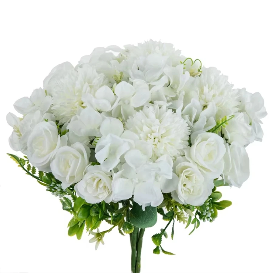 Artificial Flowers Silk Rose Chrysanthemum Bridal Bouquet Wedding Outdoor Garden Home Room Table Decoratio Wreath DIY Gift Props - view 5