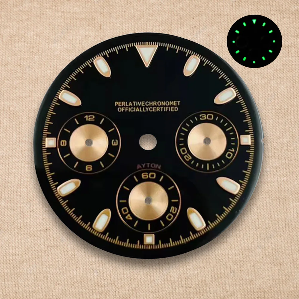 New S Logo Dial 29.5mm VK63 Dial DTN Panda Dial Suitable For VK63 Movement Green Luminous Watch Modification Accessories Tools - view 6