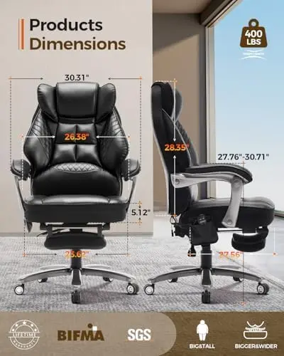 Big and Tall Office Chair with Massage and Heat, 23.5