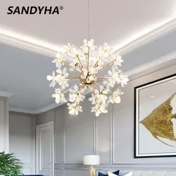 SANDYHA Modern LED Luxury Crystal Chandelier Dandelion Round Ball Pendant Ceiling Lamp for Dining Living Room Hanging Light New