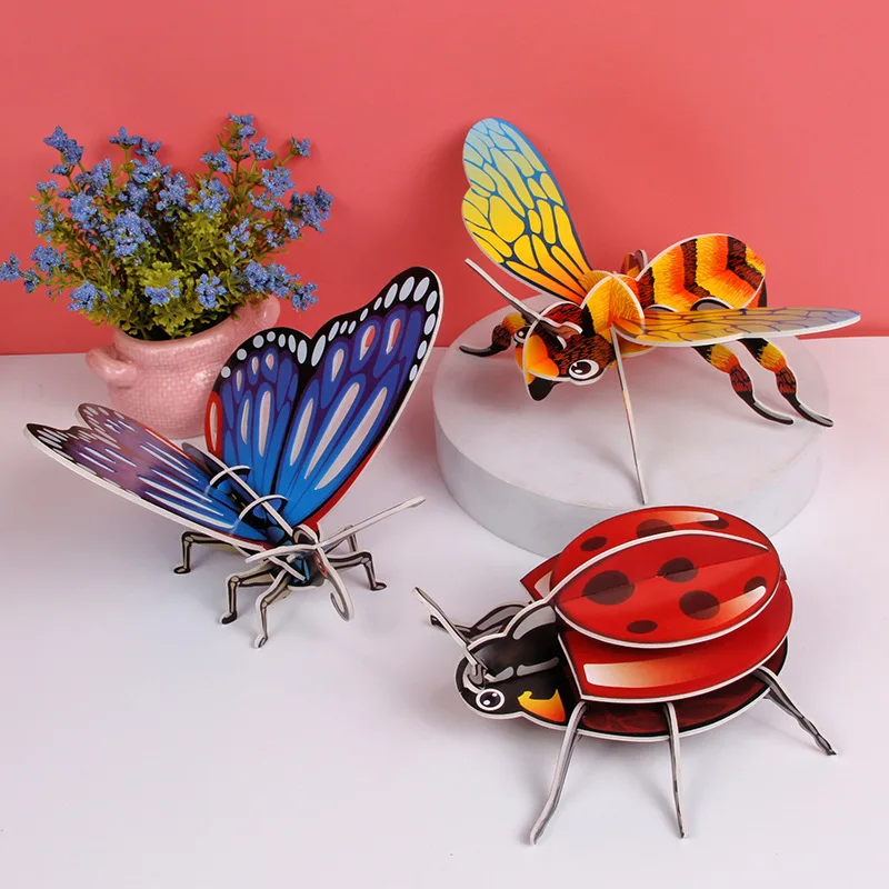 Paper Insect Butterfly Bee Stereo Puzzle Wholesale Kids Educational Toys Handmade Diy Building Block Gifts P356