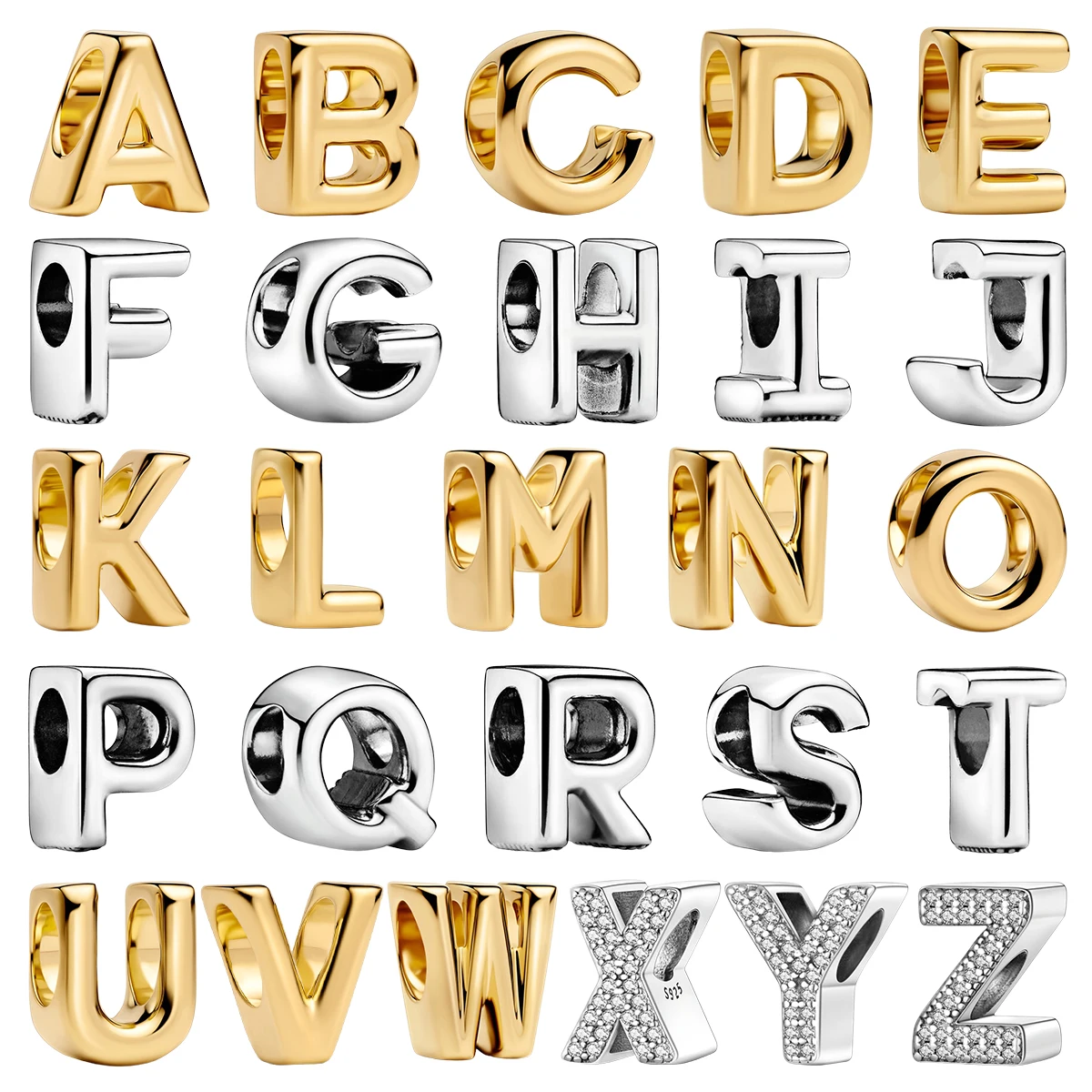 

Exquisite Gold 26 Letter A-Z Alphabet Beads 925 Sterling Silver Charm For Women Necklace Bracelet Bangle Accessories DIY Jewelry