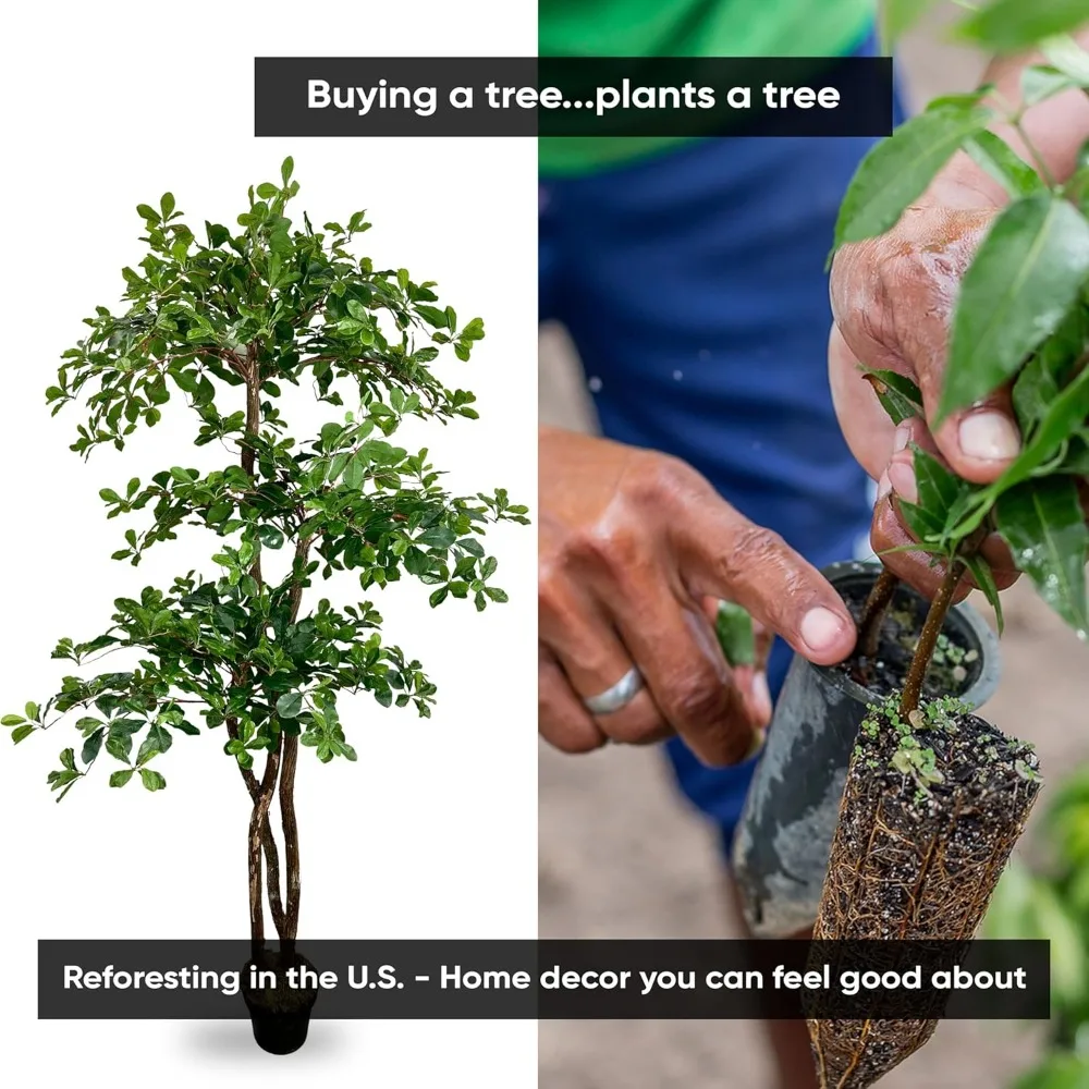 

Handmade 6.5ft 3-Tier Italian Black Olive Leaf Artificial Tree with Ethically Sourced Real Wood Trunks, Hypoallergenic