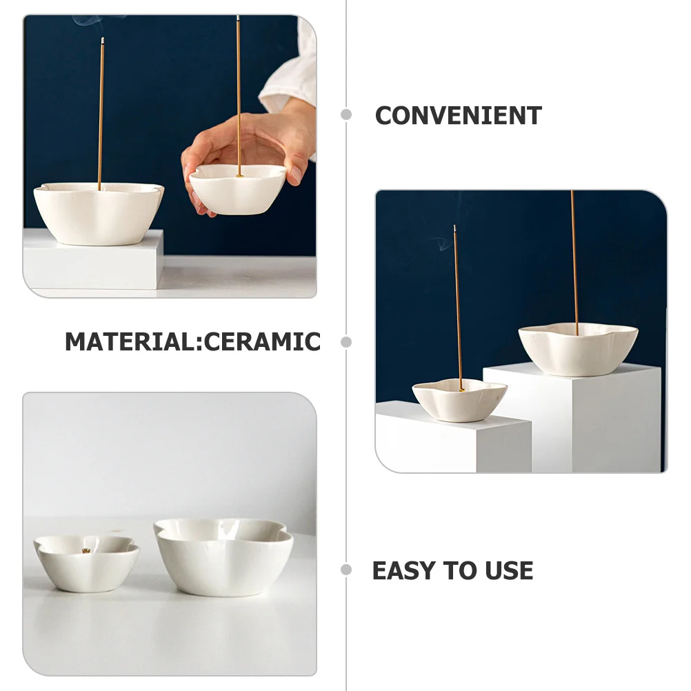 

Four Petal Ceramic Incense Burner Decorative Aromatherapy Incense Stick Holder Small Compact Burner for Bedroom Office Table