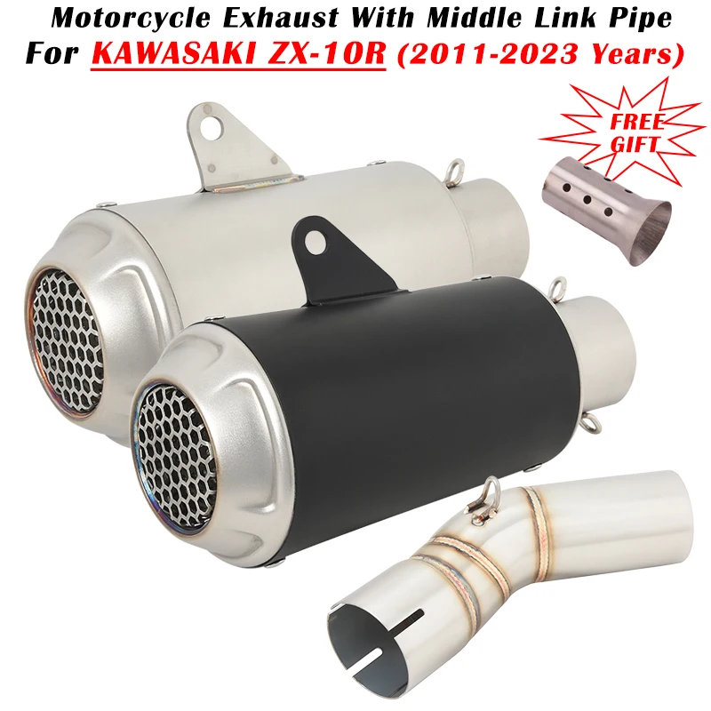 

For KAWASAKI ZX-10R ZX10R ZX 10R 2011 - 2020 2021 2022 2023 Motorcycle Exhaust Escape Modified Muffler With Middle Link Pipe