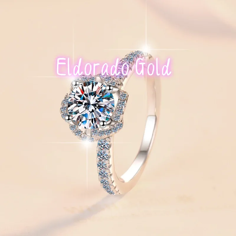 

Кольцо Eldorado Gold PT950 из платины с муассанитом 1 карат, дизайн «Розовый фонтан», женское - устойчивое к потускнению, 1 карат, бриллиантовая огранка, id