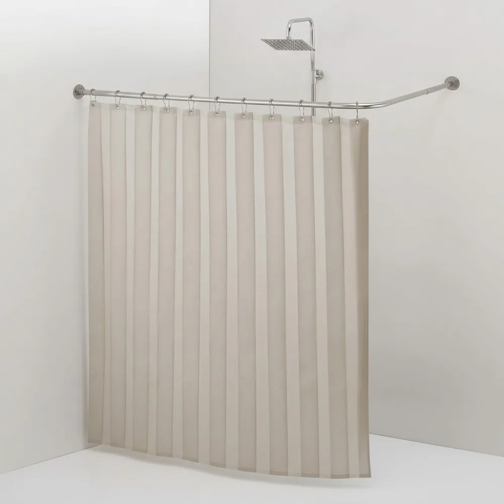 

Adjustable L-Shaped Corner Shower Rod with Ceiling Support - No Sag Design for Bathroom Privacy