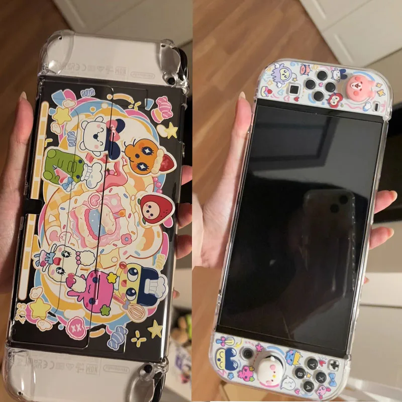 Tamagotchi Switch Oled Protective Case Cartoon Clear Split Cover Compatible With Switch2 Ns Gaming Console Protective Case