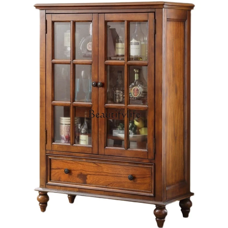 

American Style Solid Wood Sideboard Cabinet for Home Kitchen Storage Living Room Wall-Mounted Bookcase