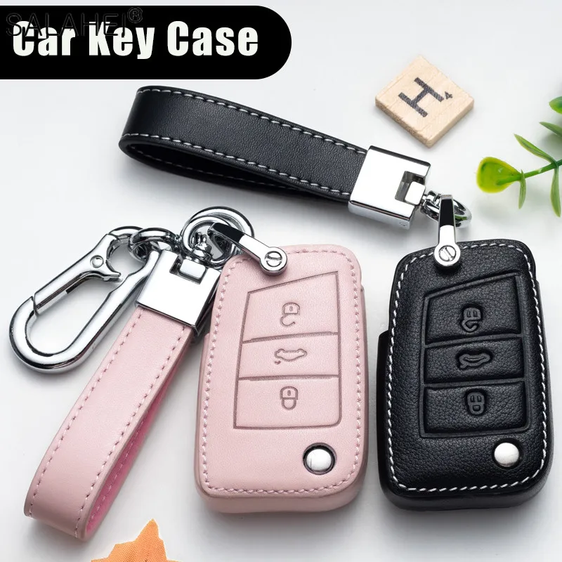 Leather Car Key Cover Remote Fob Holder Case Shell For Volkswagen VW Jetta Golf Polo Passat Tiguan For Skoda Octavia Seat Bag