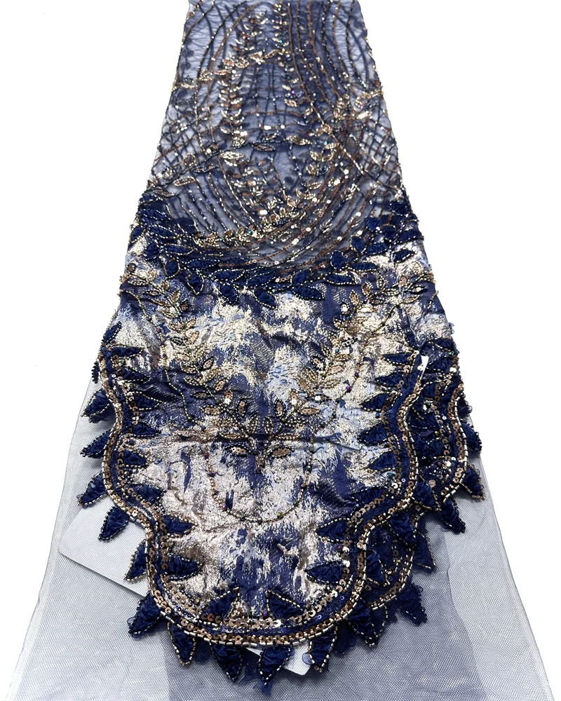 

Luxury African Beaded Lace Fabric 2026 High-Quality Nigerian Sequined Embroidered Lace Fabric for Wedding Party Dress