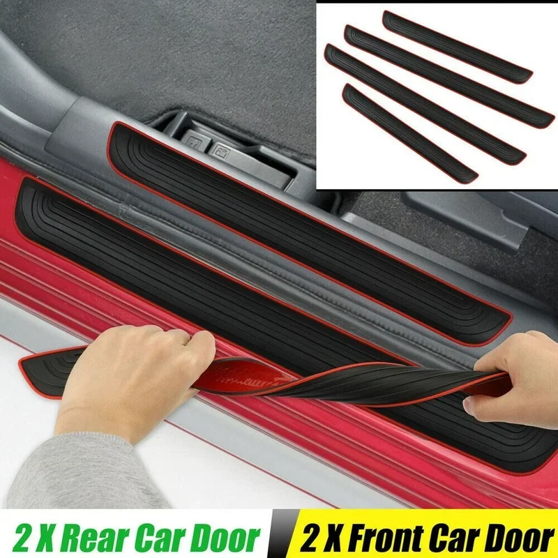 

4x Rubber Car Door Scuff Sill Plates Car Styling Molding Accessories Scuff Pad Plate on Door Sills Sticker Cover Protector Black