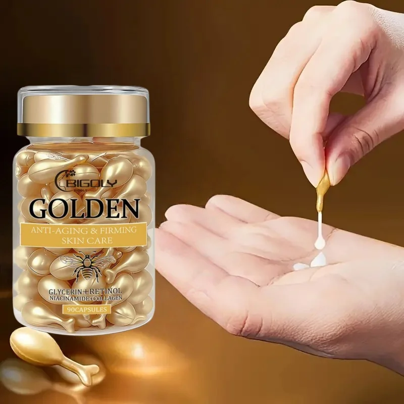 Cápsulas de Esencia para el Cuidado de la Piel Golden Skin Care, Glicerina, Retinol, Colágeno Reafirmante, No Pegajoso