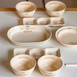 Ceramic Plate Set Oval Plates Korean Simple Letter Printing Breakfast Fat-reducing Meal Dishes Three-plate Kitchen Tableware Set